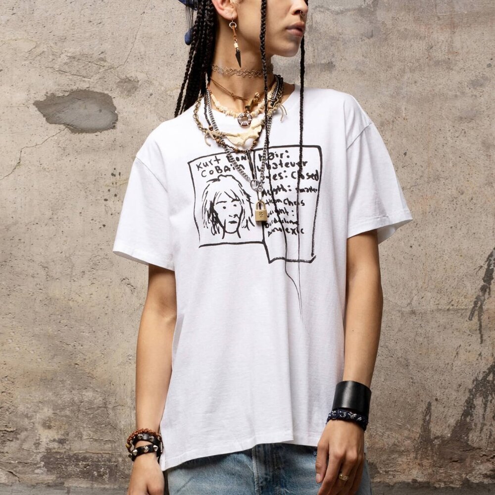 NEW w/tags RARE R13 Kurt Cobain Doodle Boy Graphic T-Shirt Japanese Fabric M L